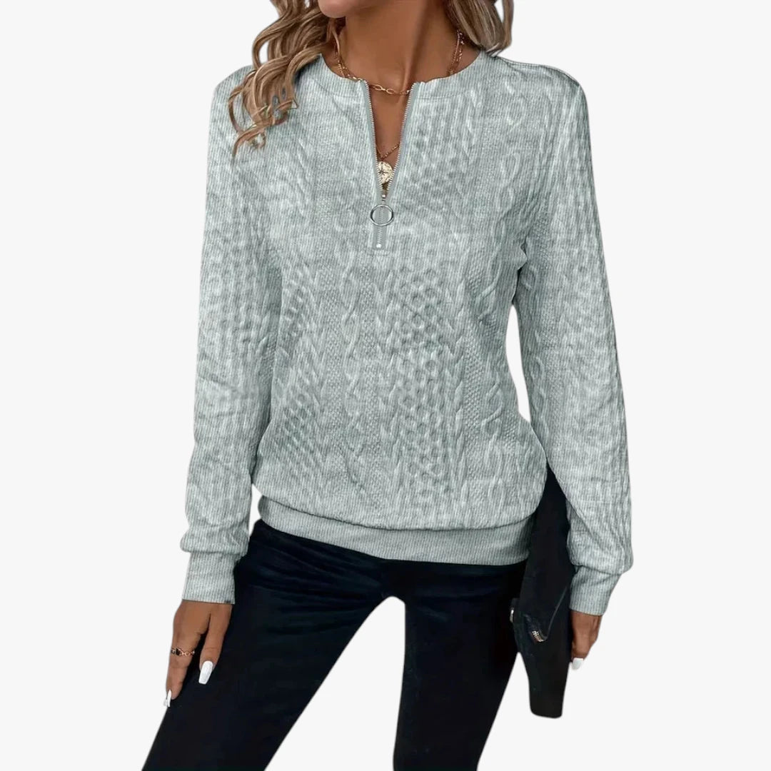 Dame Half Zip Sweater med Ribbet Manchetter