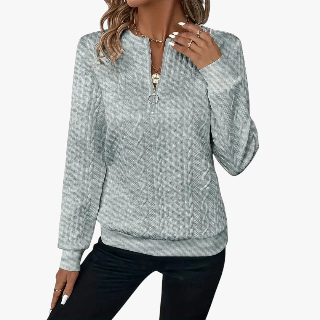 Dame Half Zip Sweater med Ribbet Manchetter