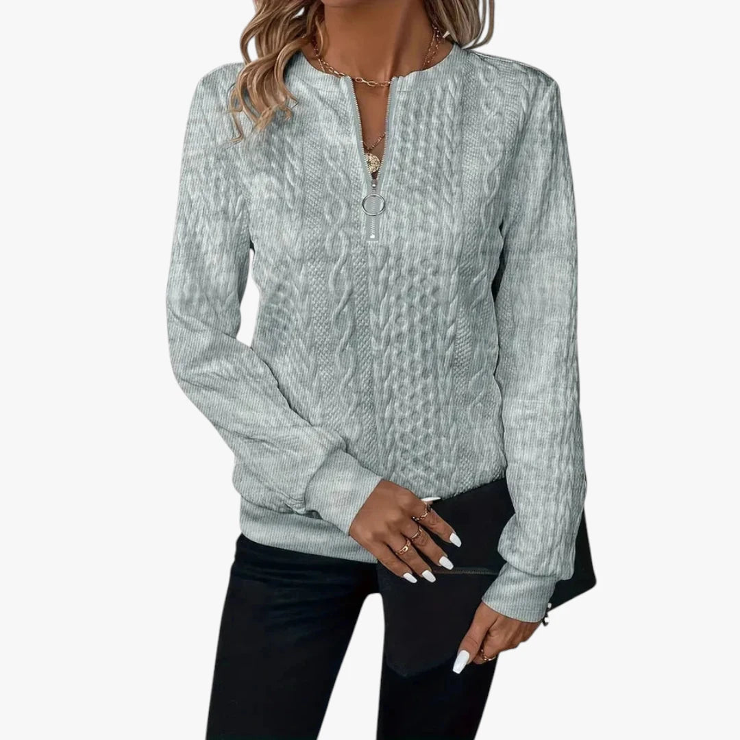 Dame Half Zip Sweater med Ribbet Manchetter