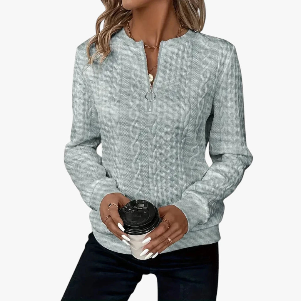 Dame Half Zip Sweater med Ribbet Manchetter