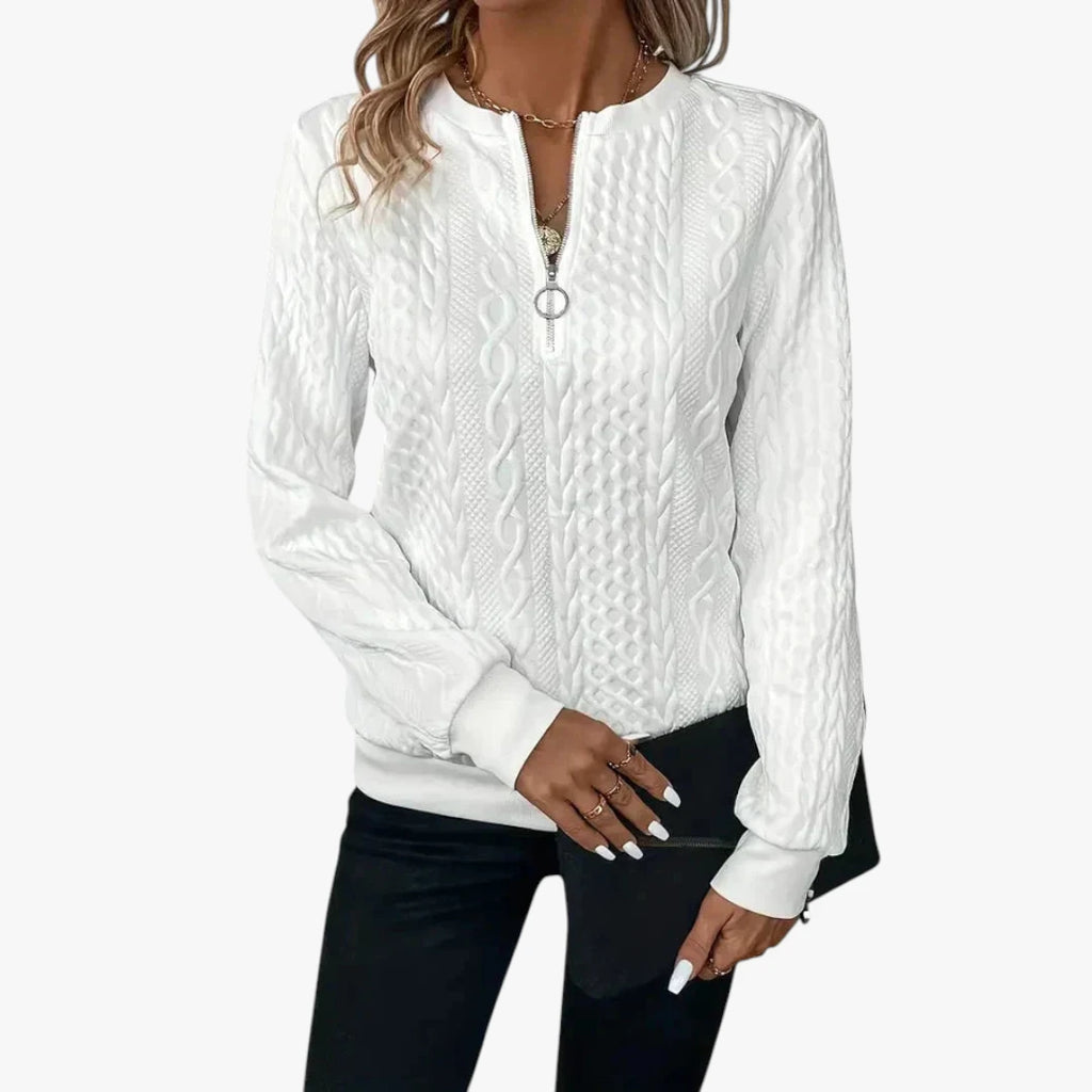 Dame Half Zip Sweater med Ribbet Manchetter