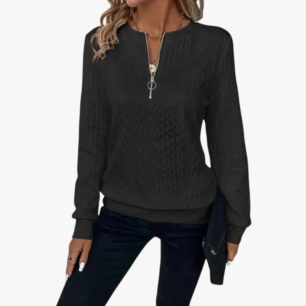 Dame Half Zip Sweater med Ribbet Manchetter