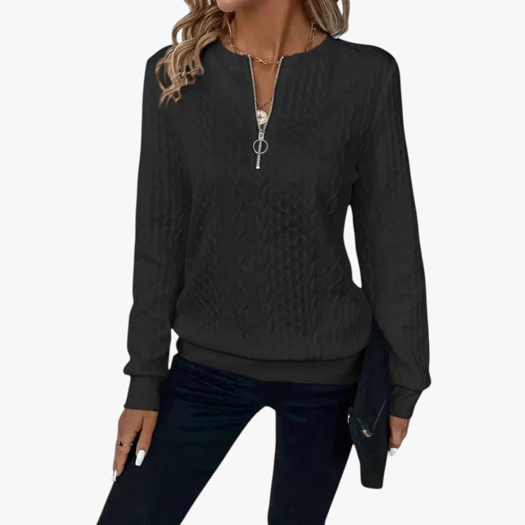 Dame Half Zip Sweater med Ribbet Manchetter