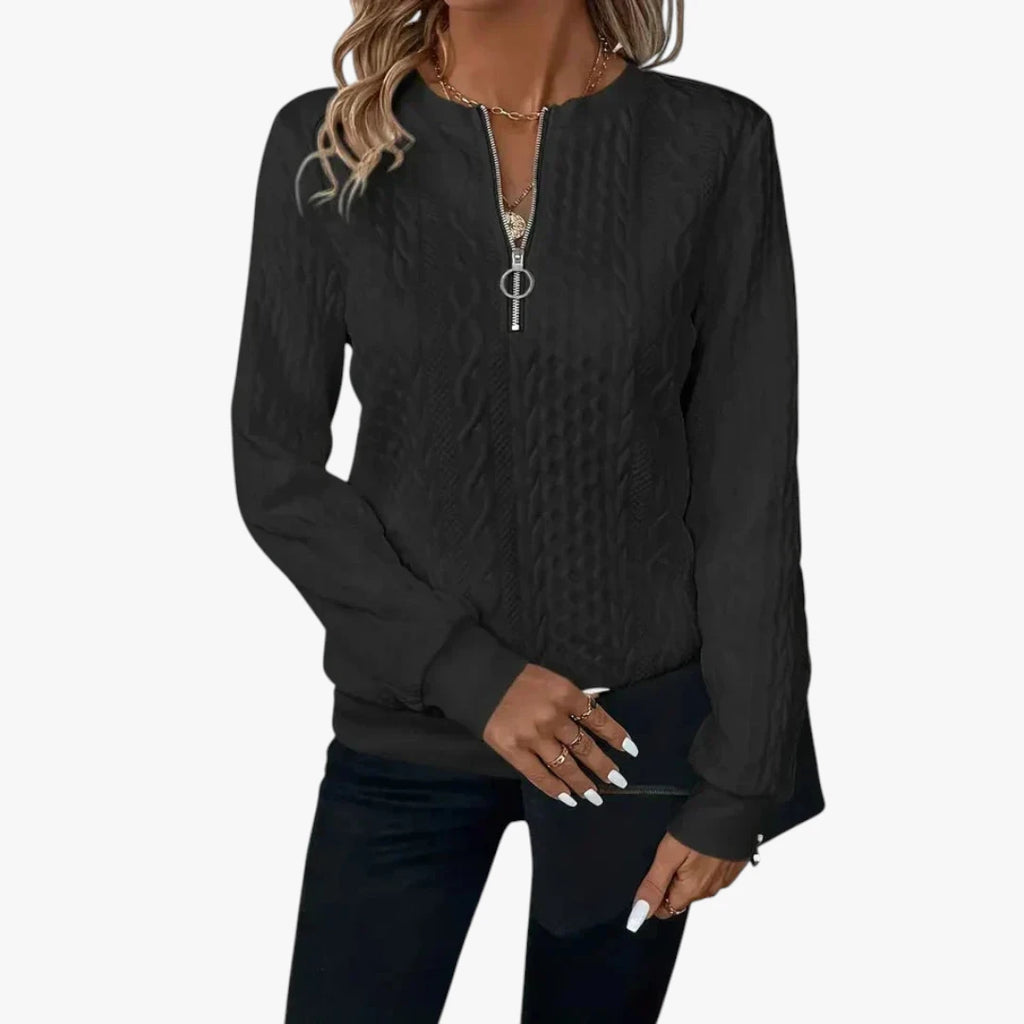 Dame Half Zip Sweater med Ribbet Manchetter