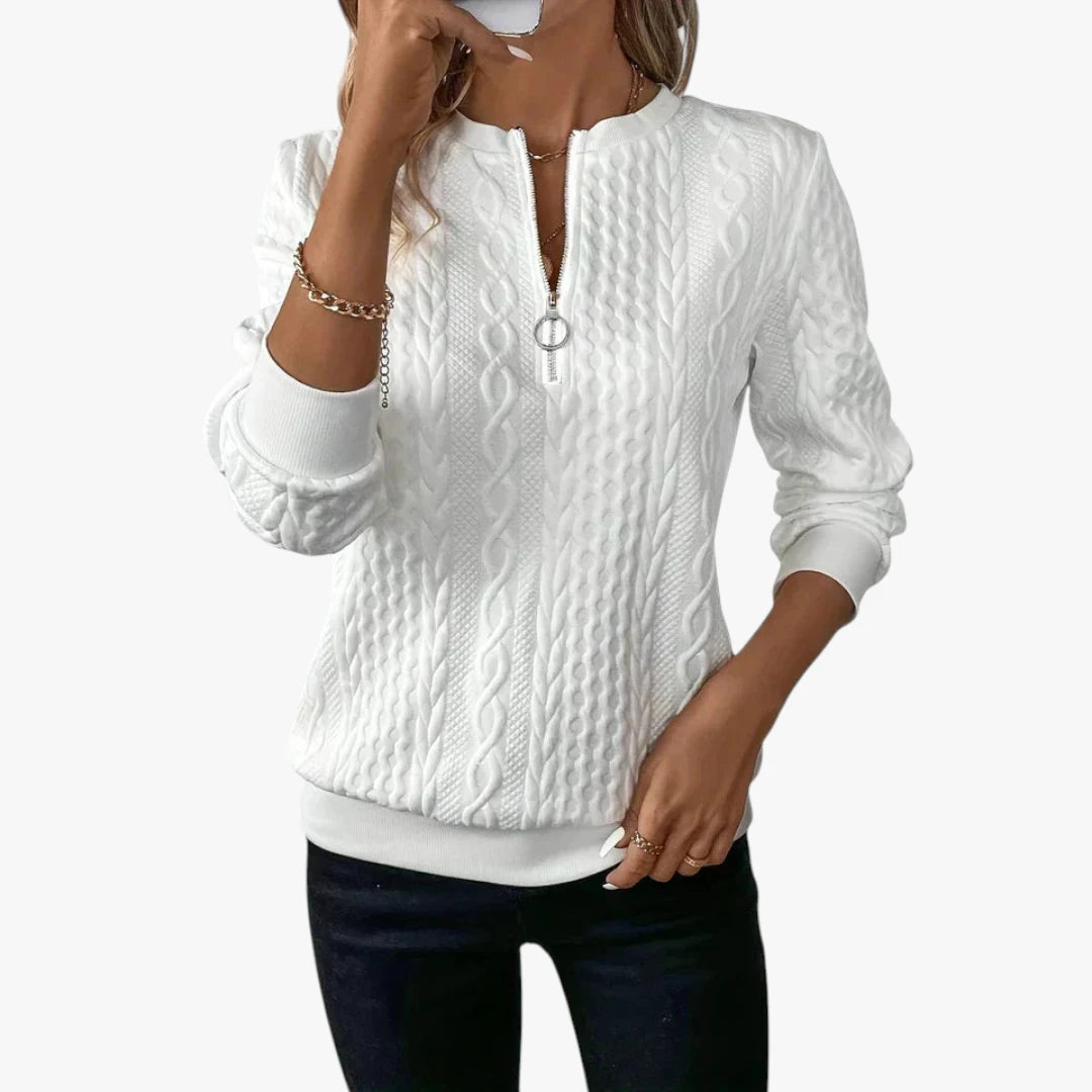 Dame Half Zip Sweater med Ribbet Manchetter