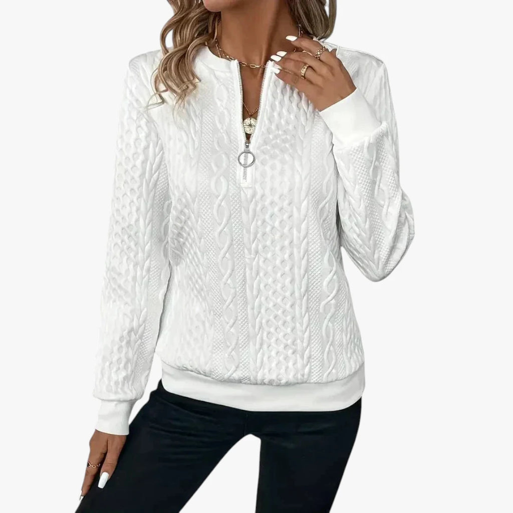 Dame Half Zip Sweater med Ribbet Manchetter