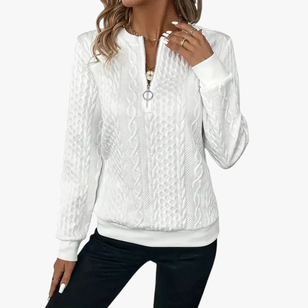 Dame Half Zip Sweater med Ribbet Manchetter