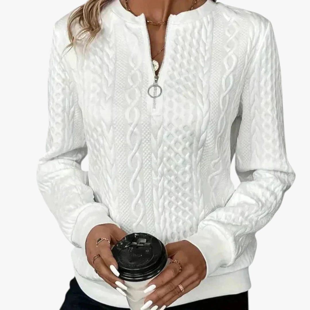 Dame Half Zip Sweater med Ribbet Manchetter