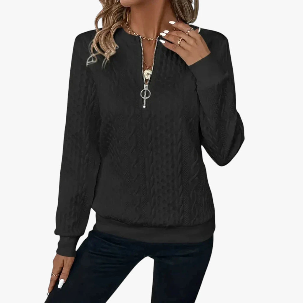 Dame Half Zip Sweater med Ribbet Manchetter