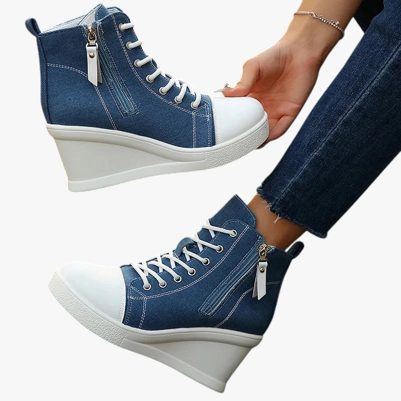 Dame Høje Lette Sneakers med Kilehæl og Snøre
