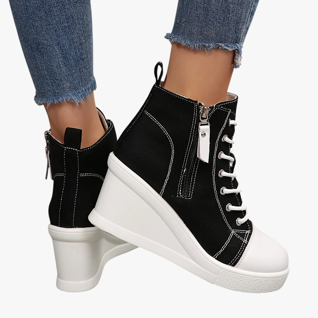 Dame Høje Lette Sneakers med Kilehæl og Snøre