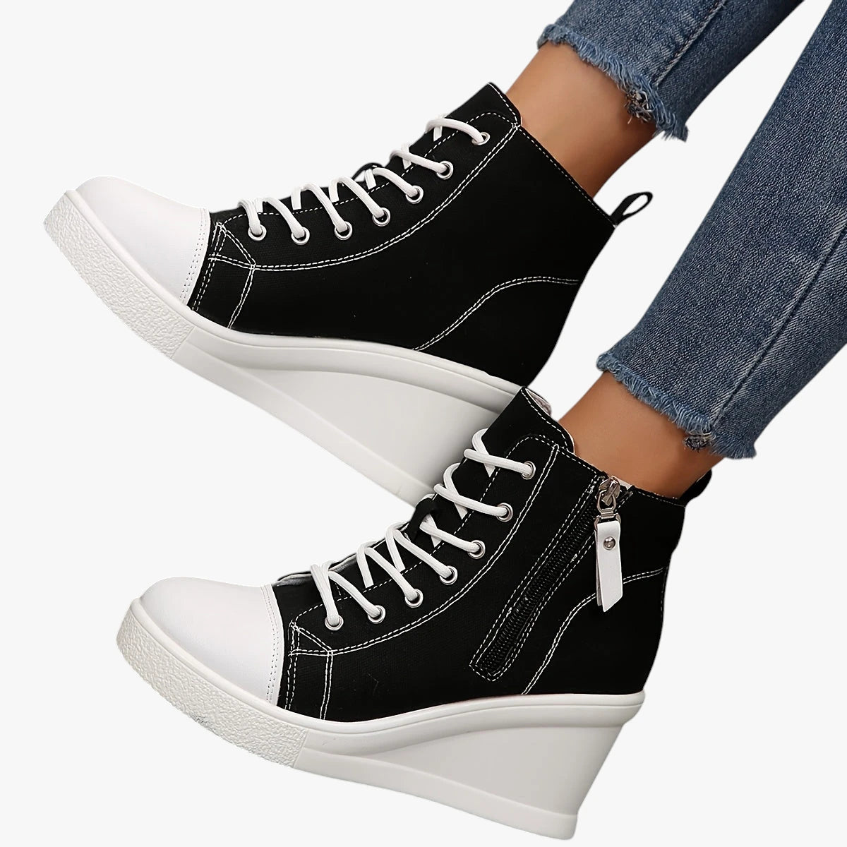 Dame Høje Lette Sneakers med Kilehæl og Snøre