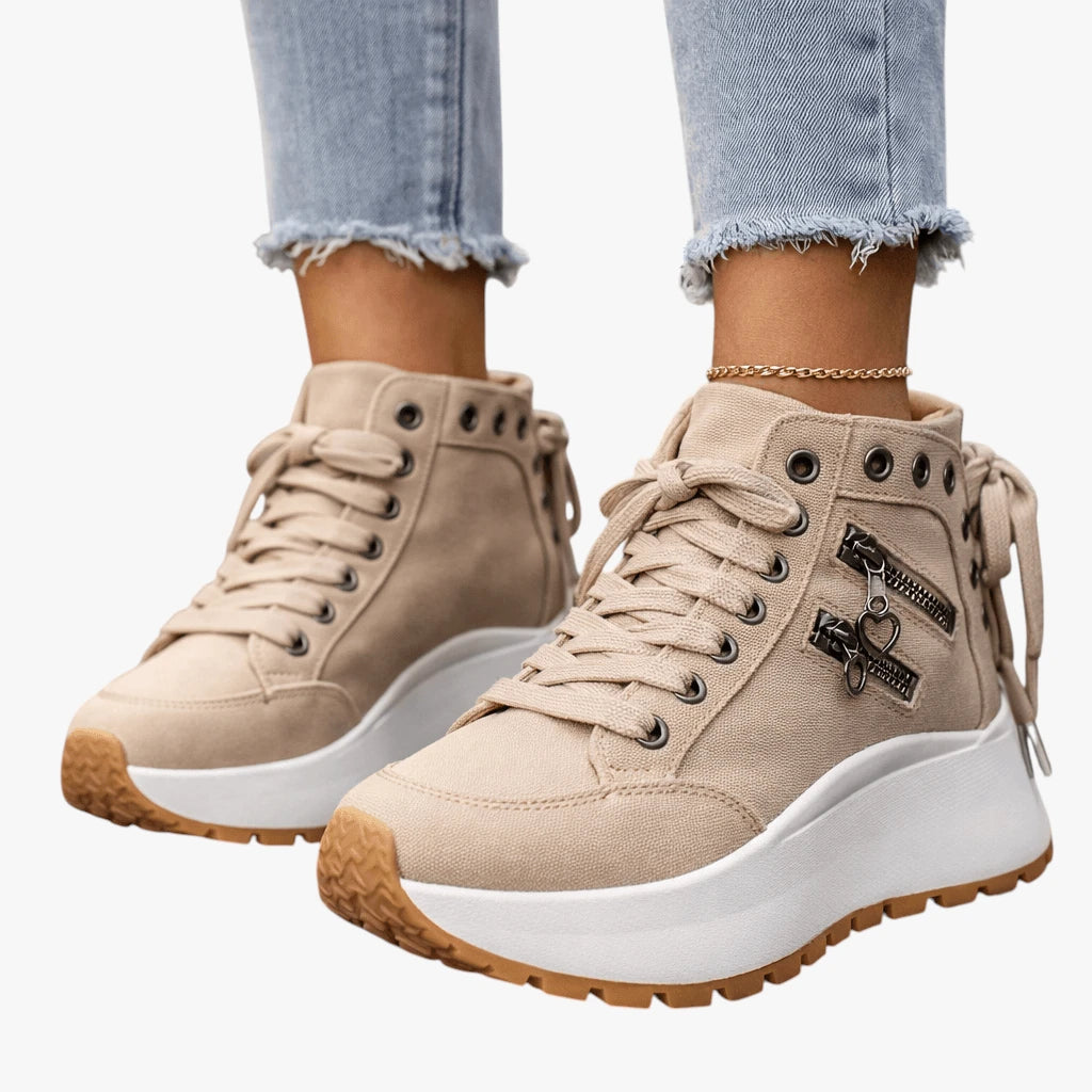 Dame Høje Lette Sneakers med Lynlås og Snøre