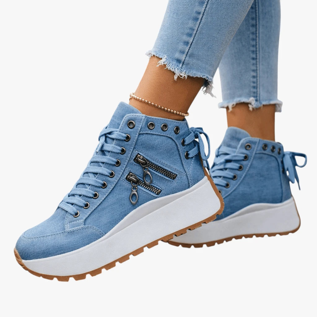 Dame Høje Lette Sneakers med Lynlås og Snøre