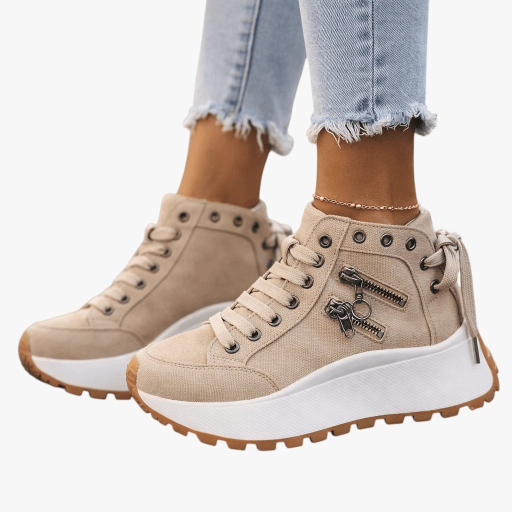 Dame Høje Lette Sneakers med Lynlås og Snøre