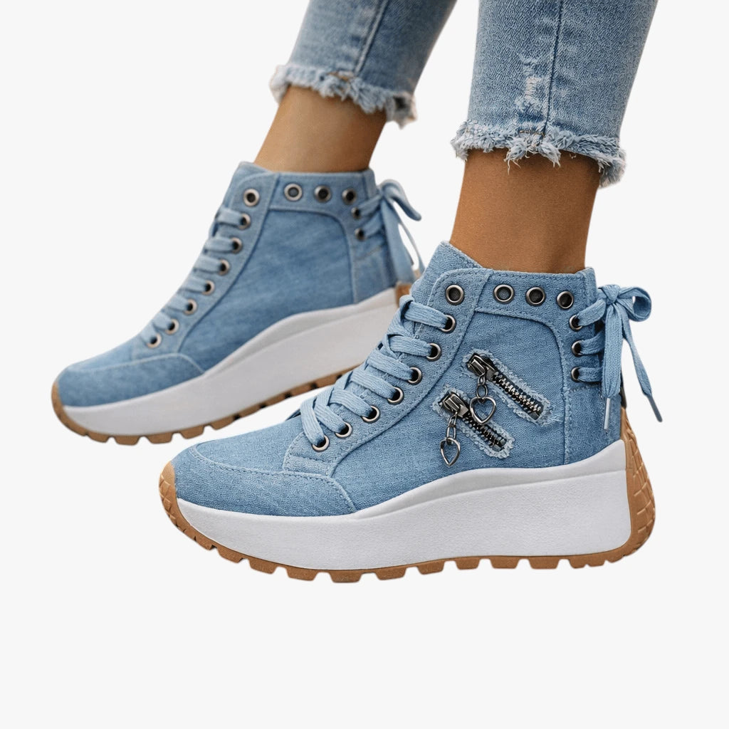 Dame Høje Lette Sneakers med Lynlås og Snøre