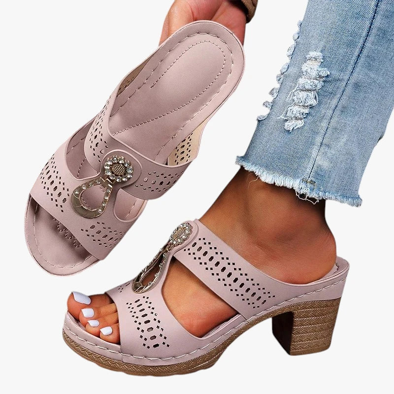 Dame Højhælede Sandaler med Blokhæl og Perler