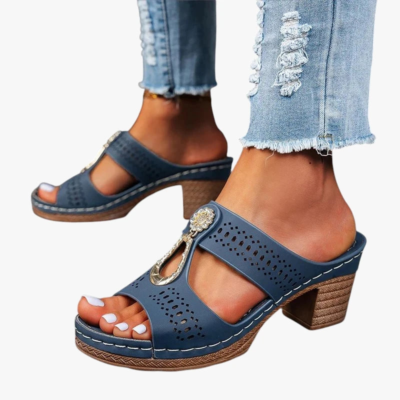 Dame Højhælede Sandaler med Blokhæl og Perler