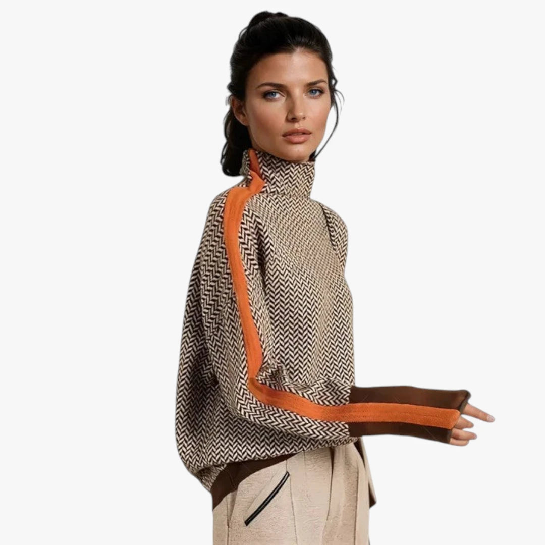 Dame Højhalset Sweater med Ribbet Manchetter