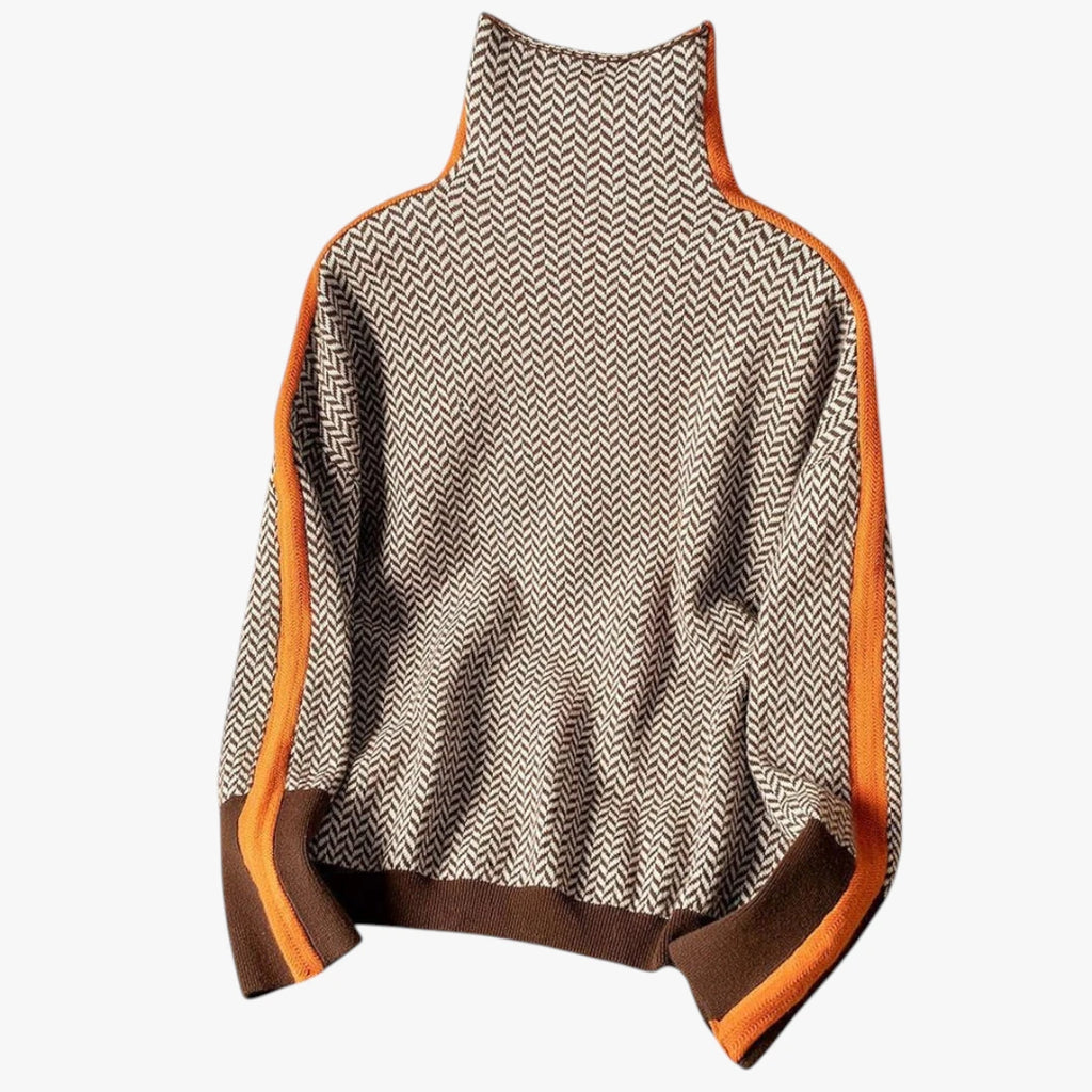 Dame Højhalset Sweater med Ribbet Manchetter