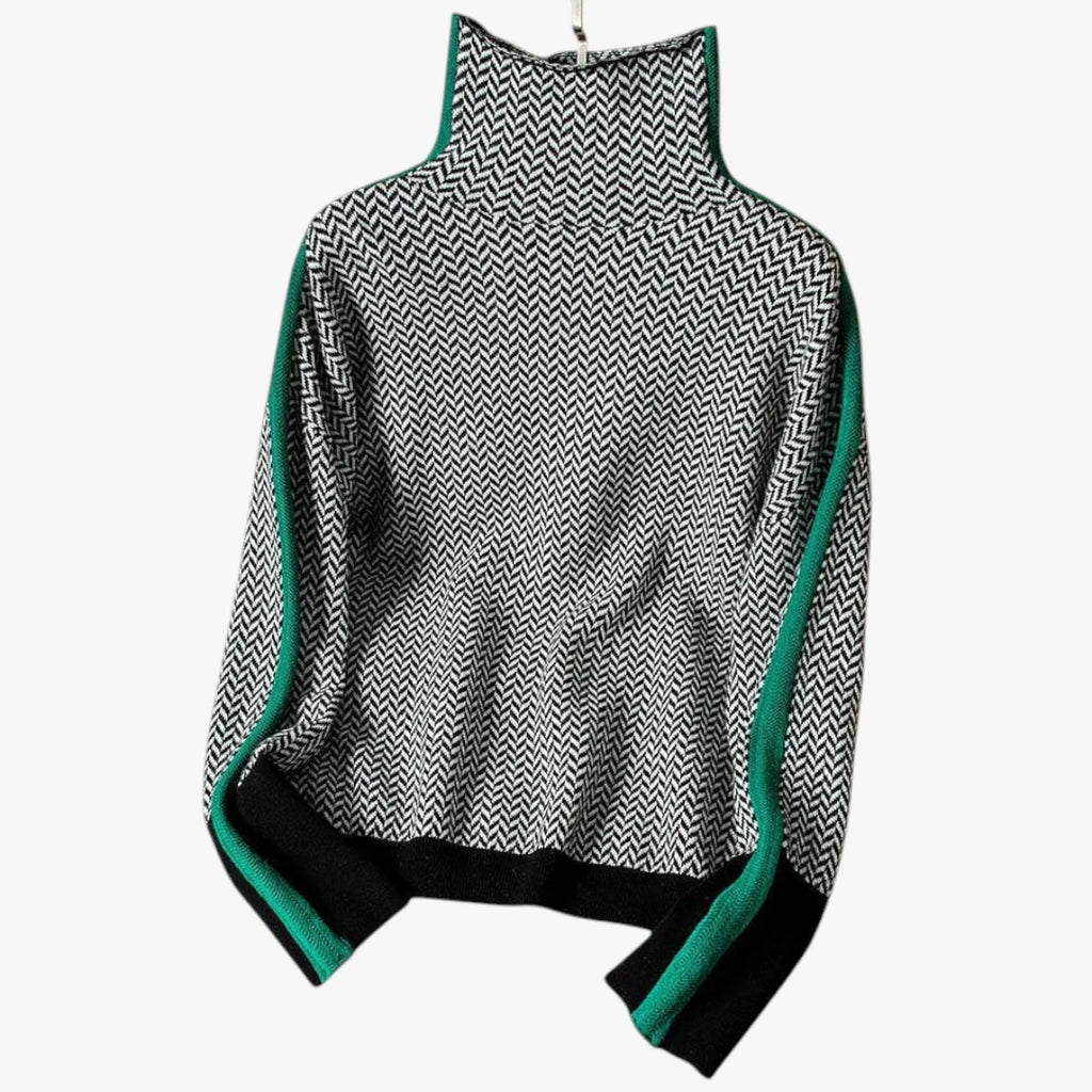 Dame Højhalset Sweater med Ribbet Manchetter