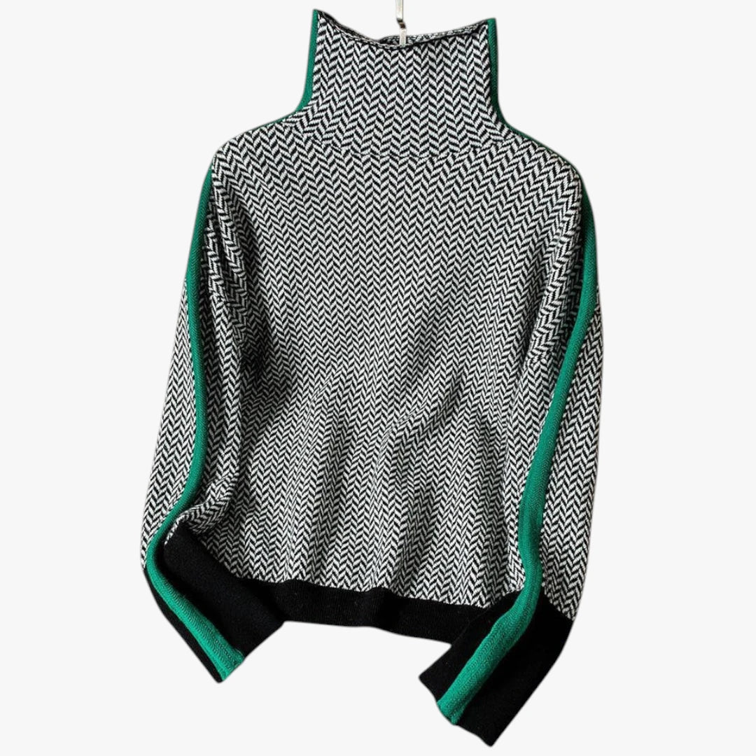 Dame Højhalset Sweater med Ribbet Manchetter