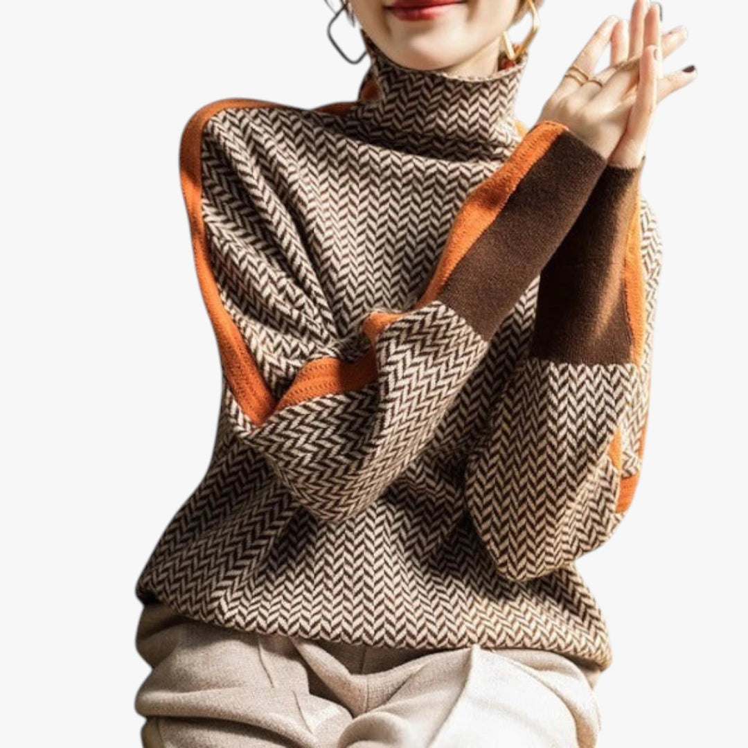 Dame Højhalset Sweater med Ribbet Manchetter