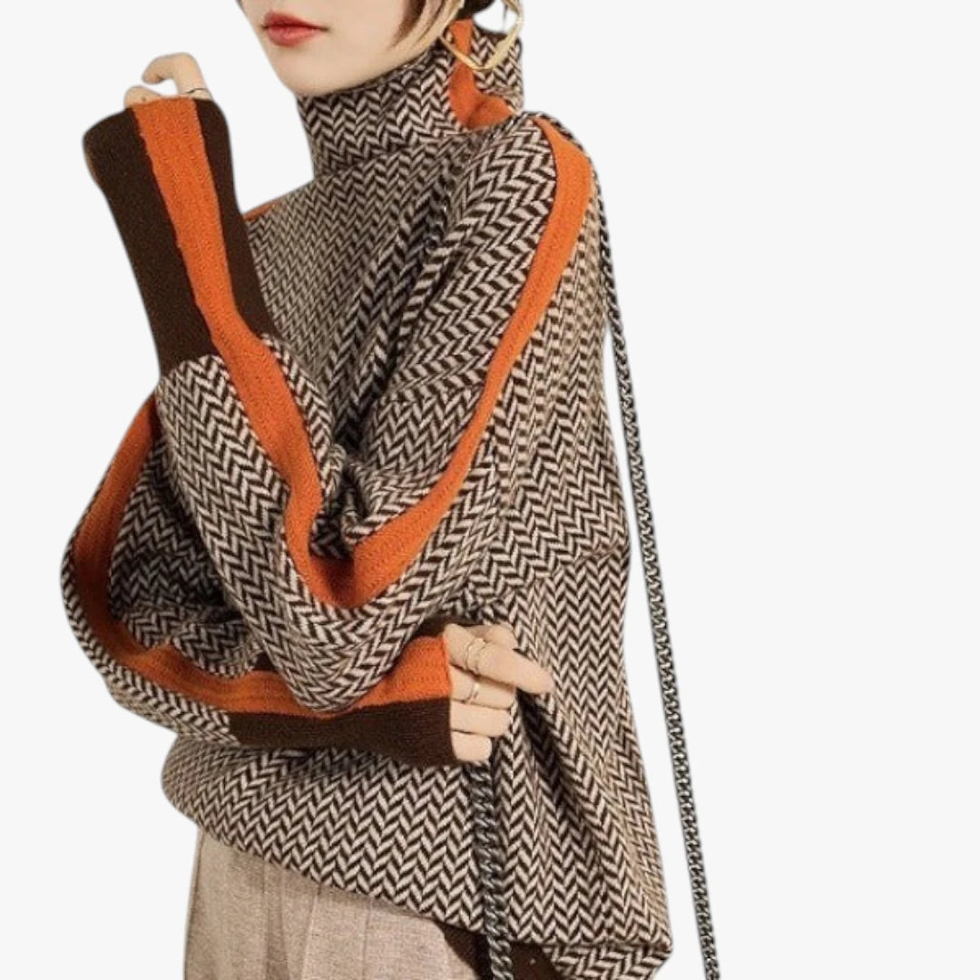 Dame Højhalset Sweater med Ribbet Manchetter