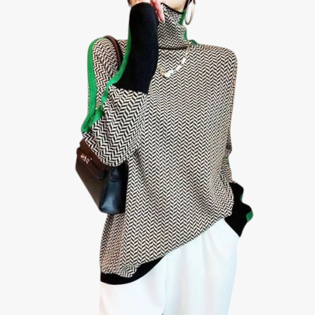 Dame Højhalset Sweater med Ribbet Manchetter