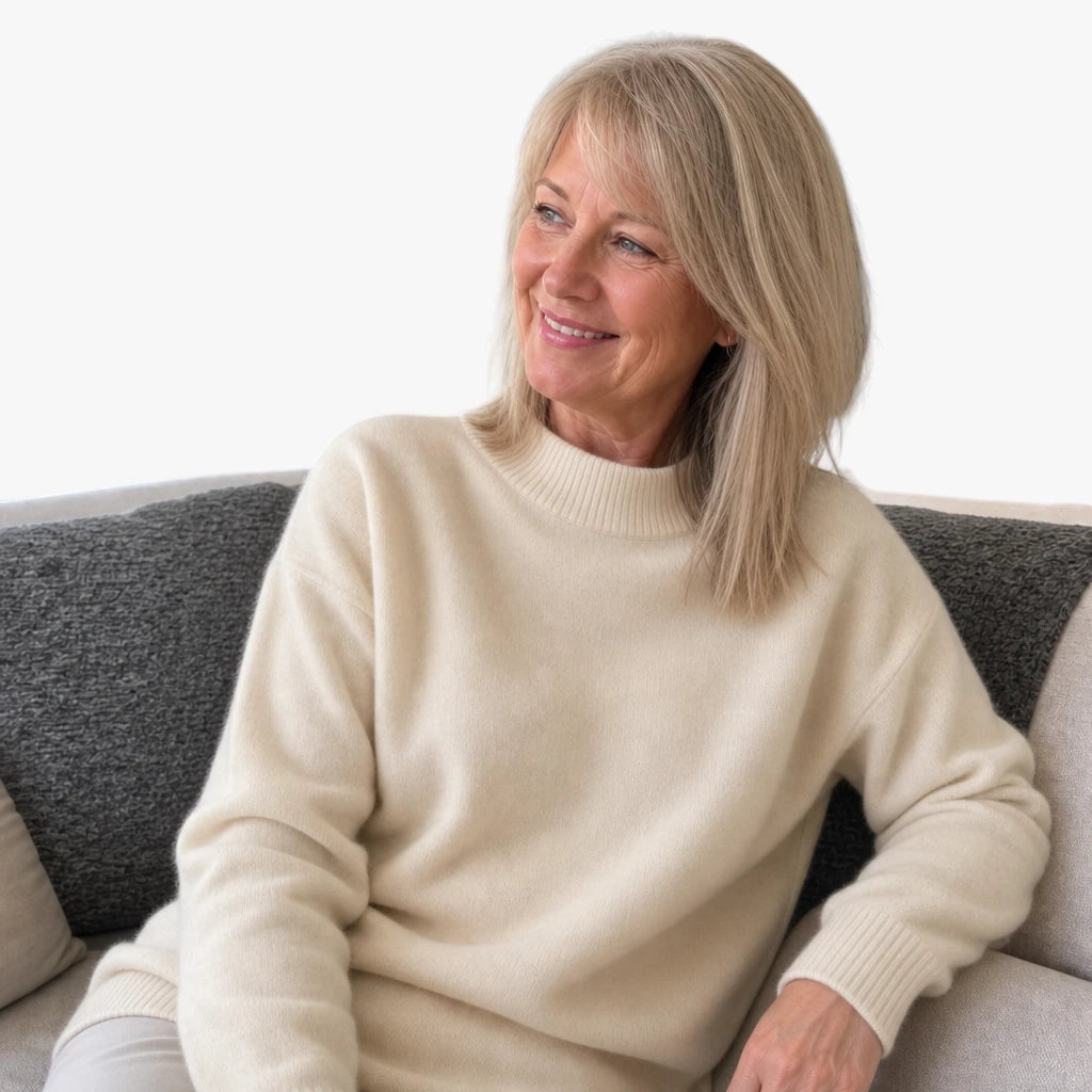 Dame Højhalset Sweater med Ribdetaljer