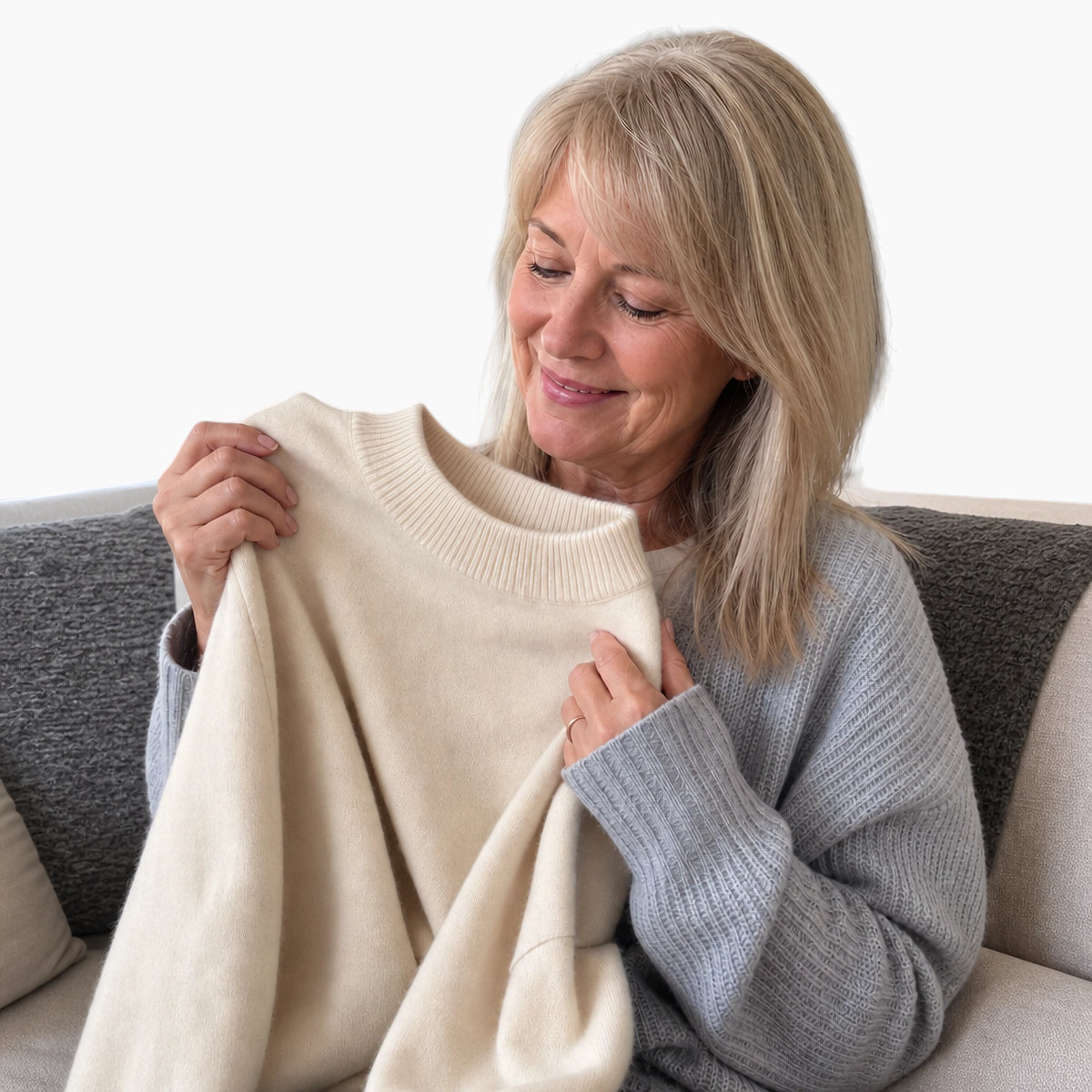 Dame Højhalset Sweater med Ribdetaljer