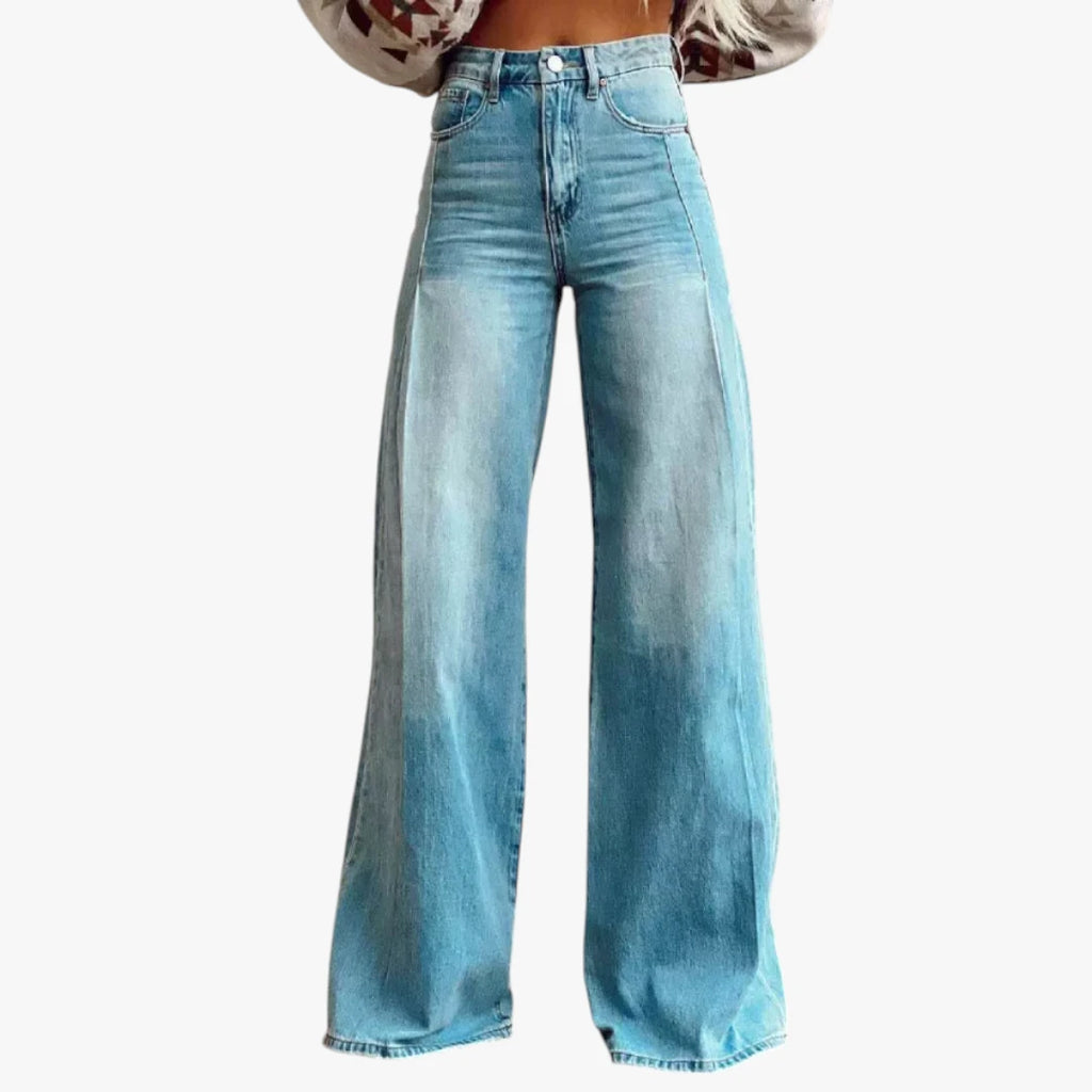 Dame Højtajlede Jeans med Print og Brede Ben