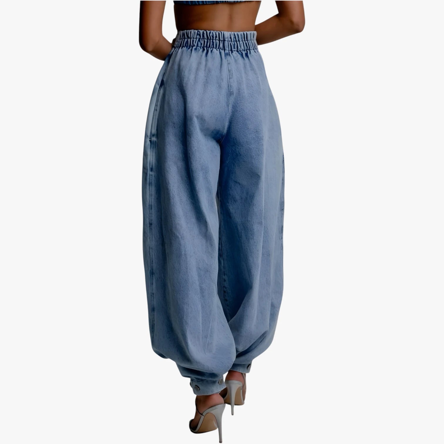 Dame Højtaljede Jeans med Læg og Vidde