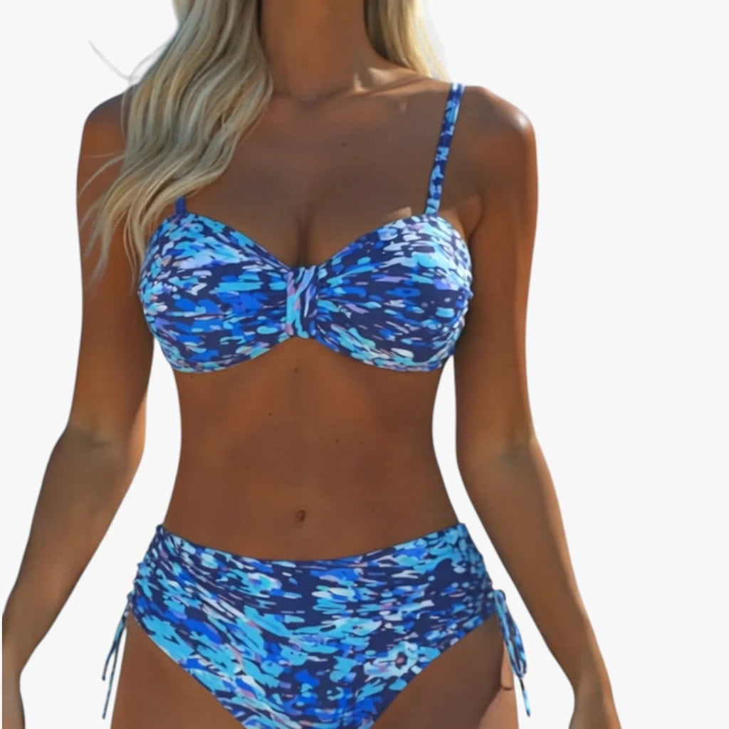 Dame Højtaljet Bikini med Mønster og Snoretræk