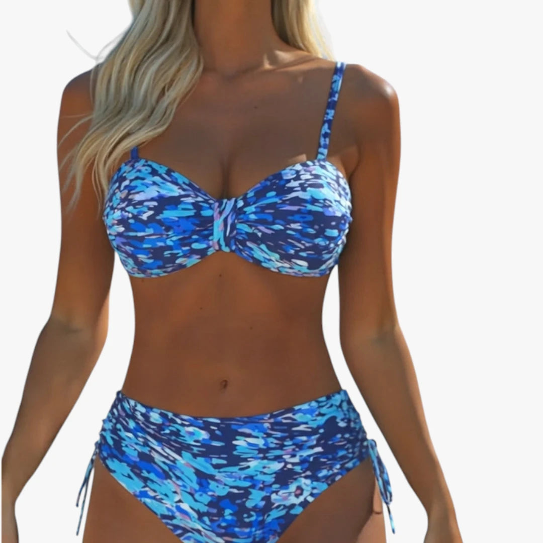 Dame Højtaljet Bikini med Mønster og Snoretræk