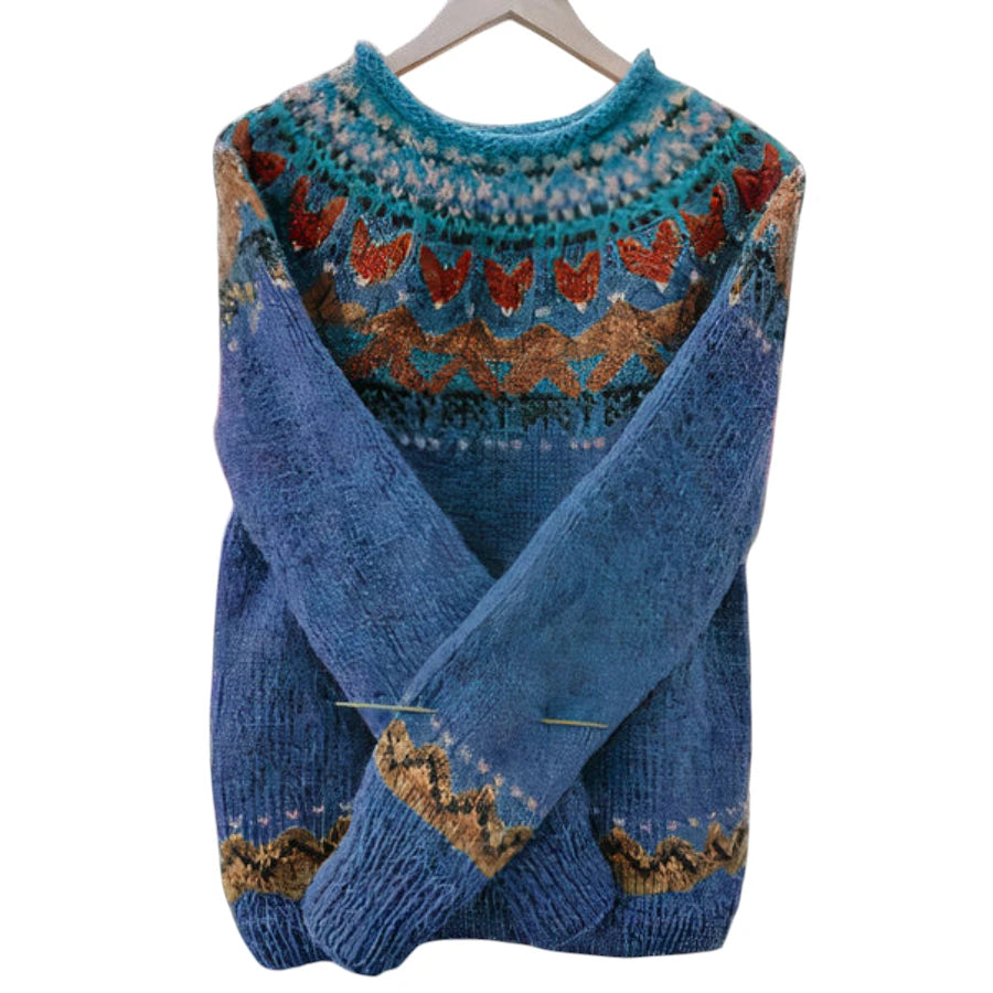 Dame Islandsk Sweater med Ribbet Kant