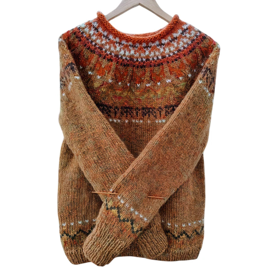 Dame Islandsk Sweater med Ribbet Kant