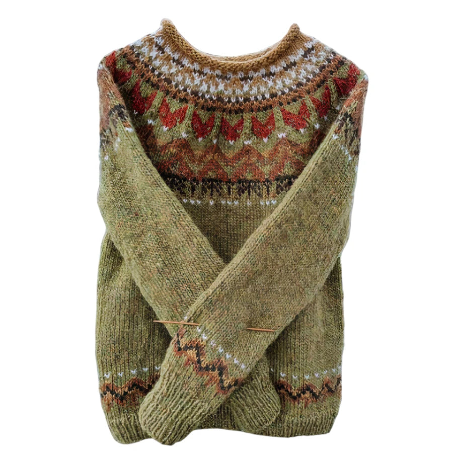 Dame Islandsk Sweater med Ribbet Kant