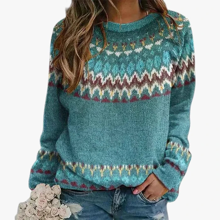 Dame Islandsk Sweater med Rund Hals
