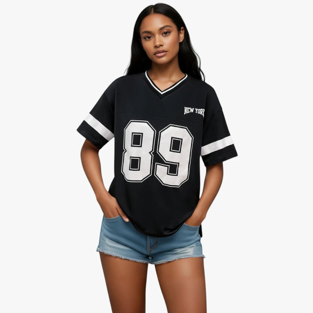 Dame Jersey T-shirt med V-Udskæring og Kortærmet