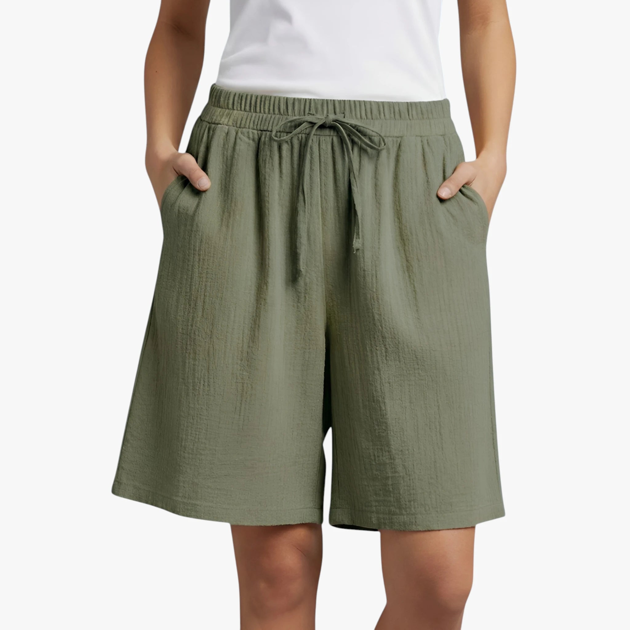 Dame Knælange Løse Shorts med Lommer og Sidelommer