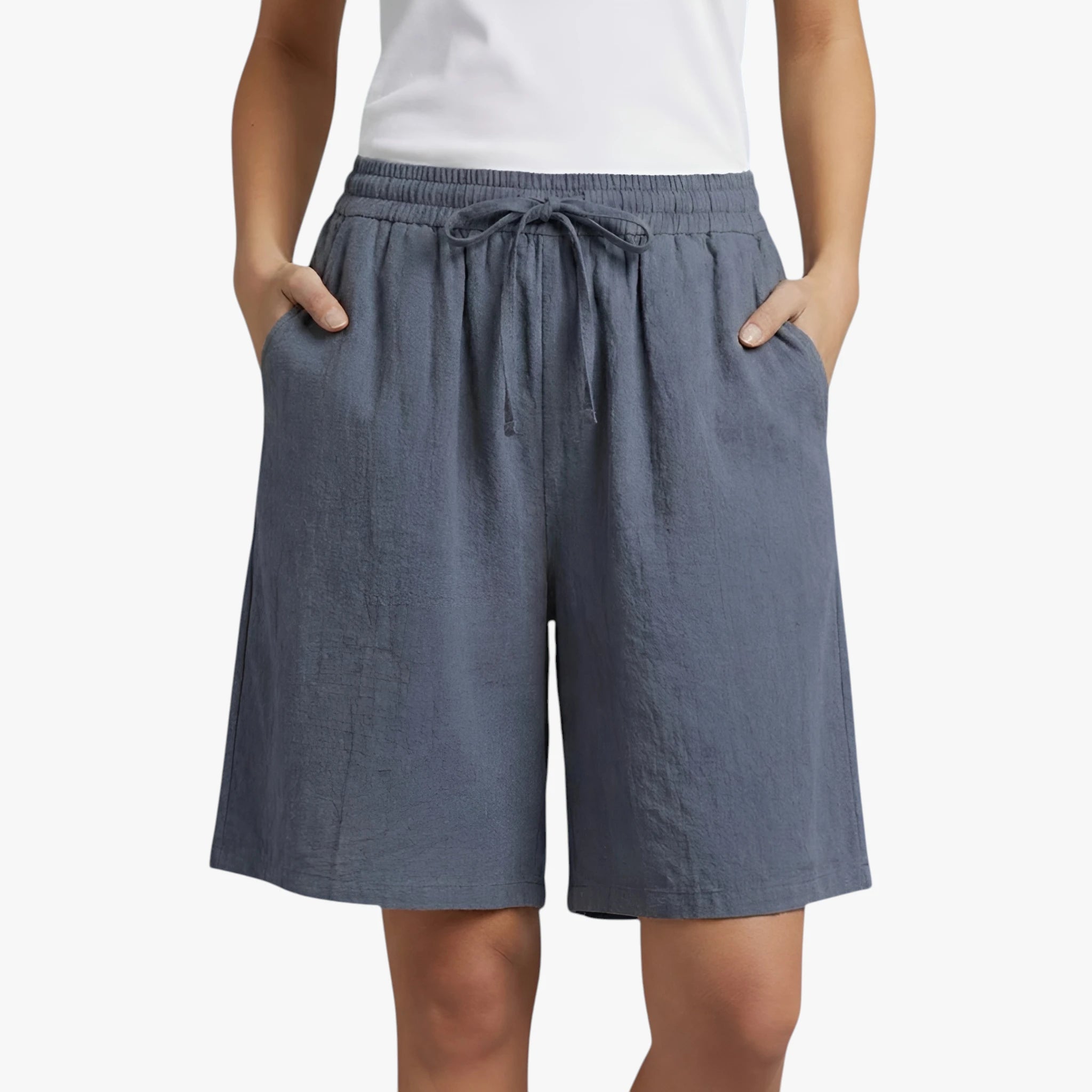 Dame Knælange Løse Shorts med Lommer og Sidelommer