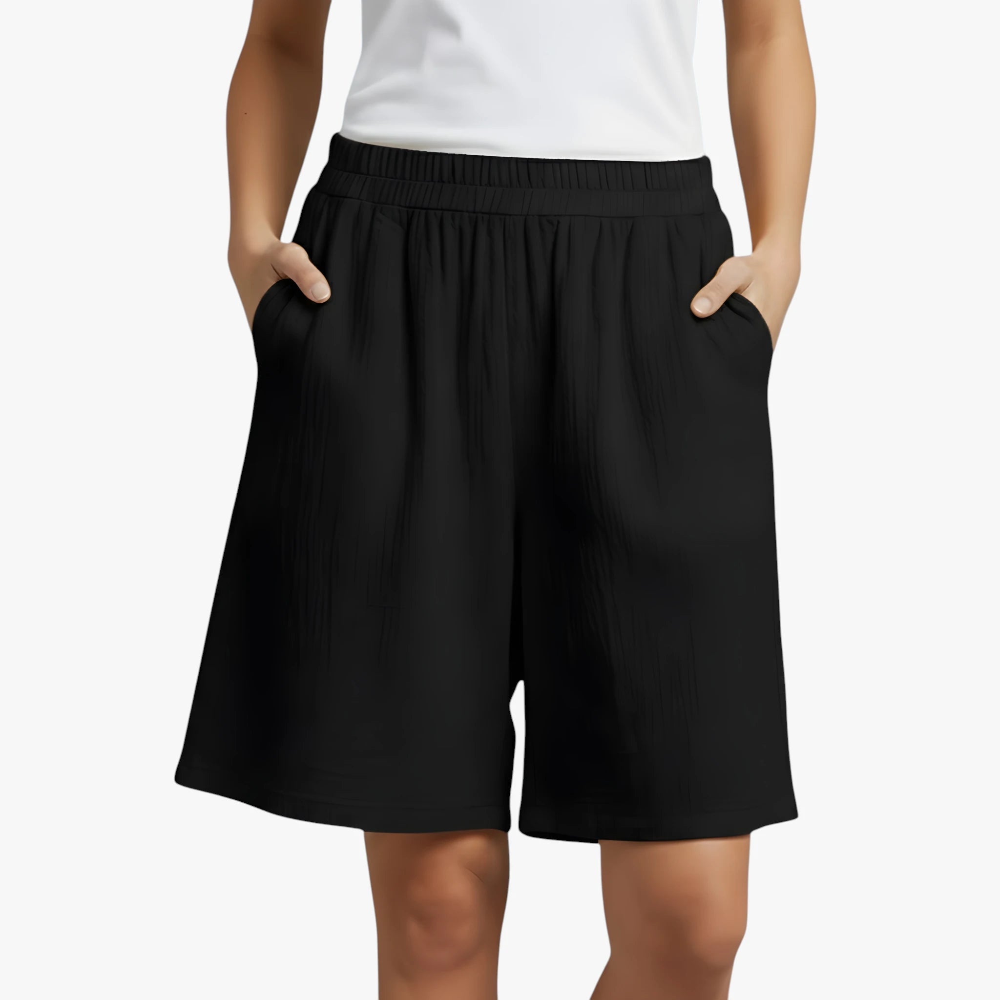 Dame Knælange Løse Shorts med Lommer og Sidelommer