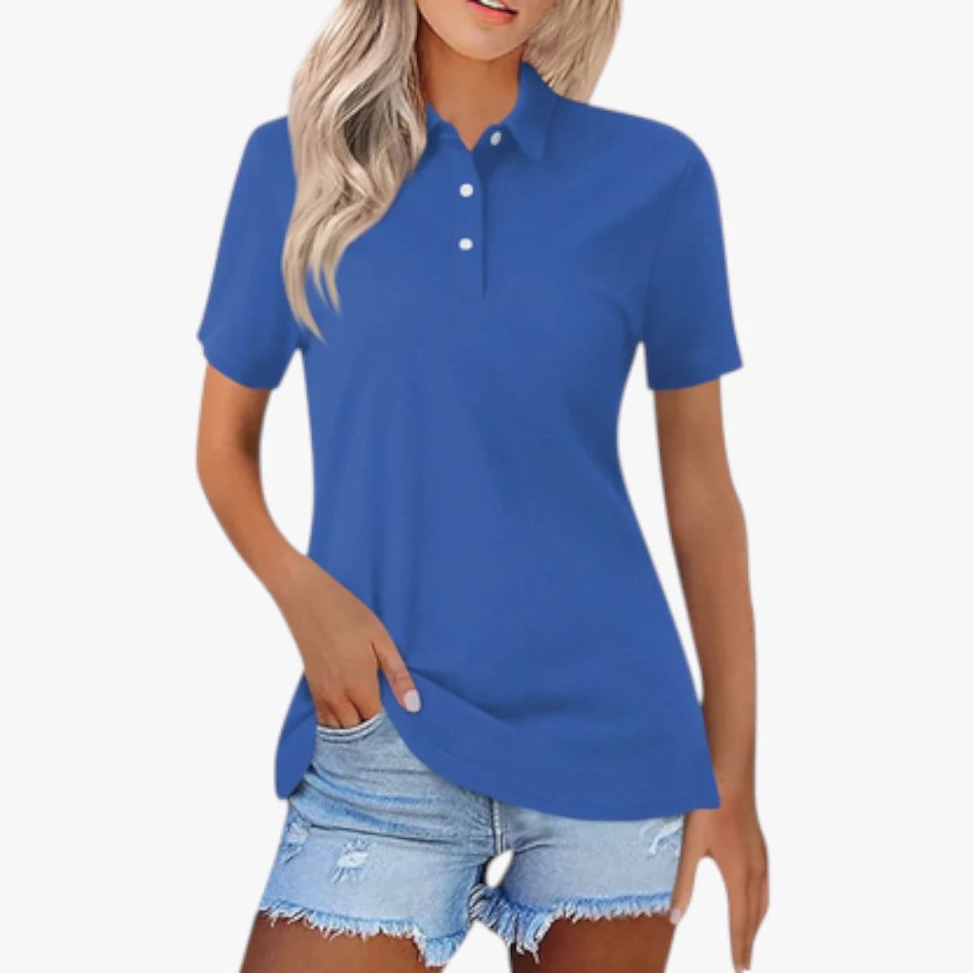 Dame Kortærmet Polo Shirt med Knapper
