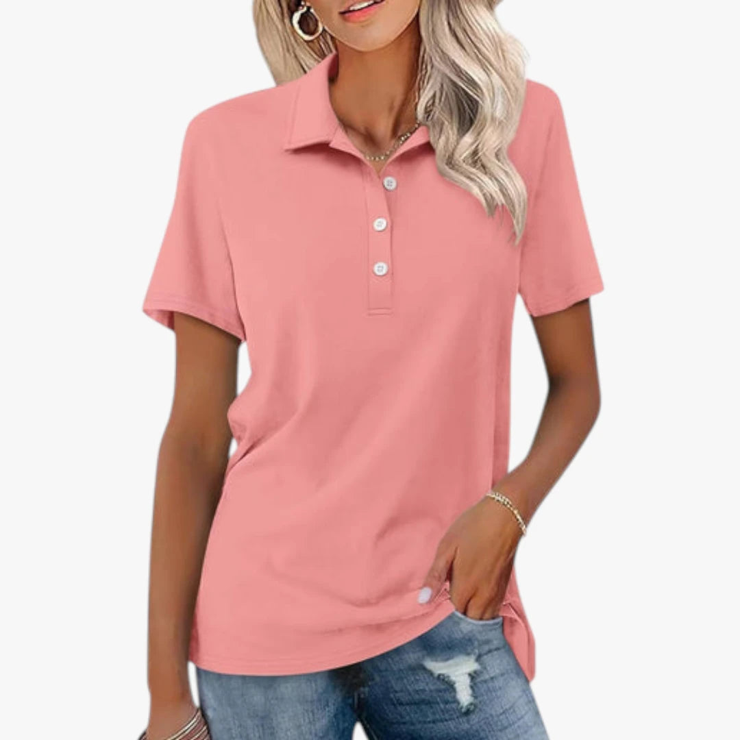 Dame Kortærmet Polo Shirt med Knapper