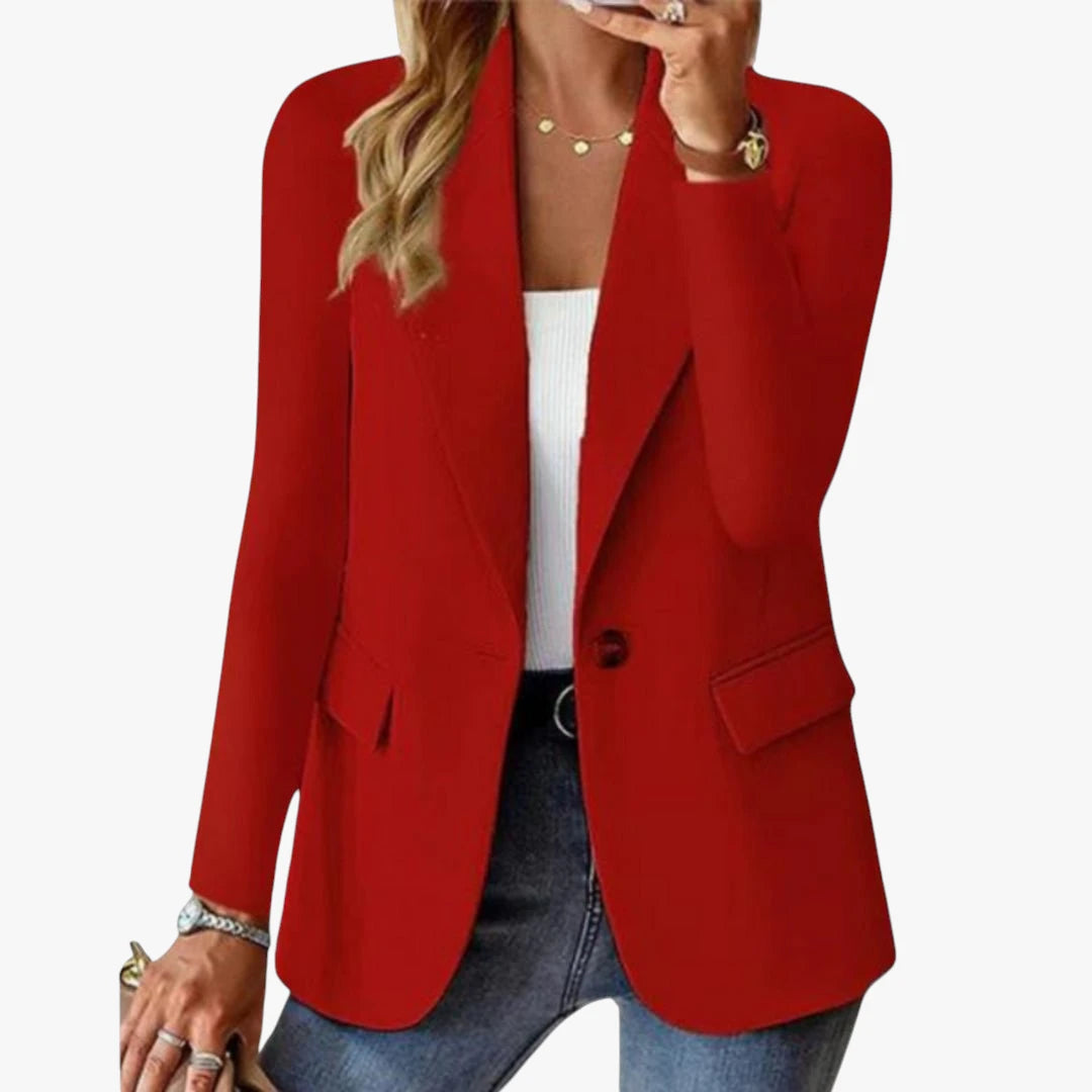 Dame Lang Blazer med Klaplommer og Knaplukning