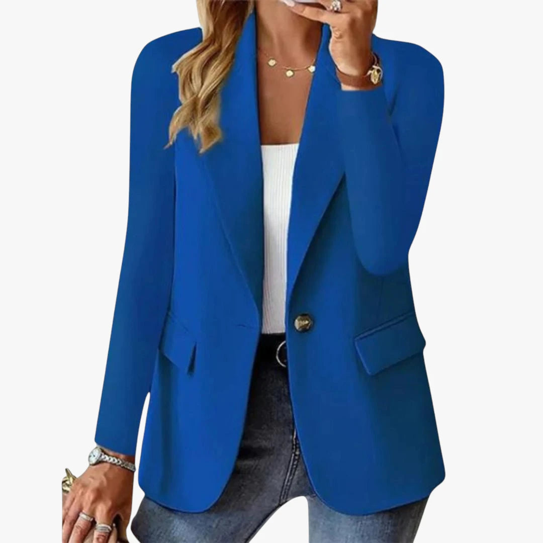 Dame Lang Blazer med Klaplommer og Knaplukning
