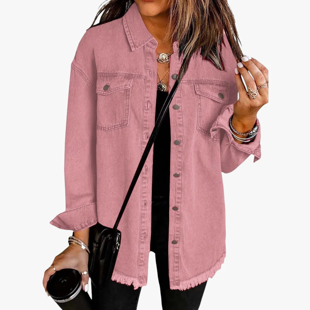 Dame Lang Denimjakke med Frynser
