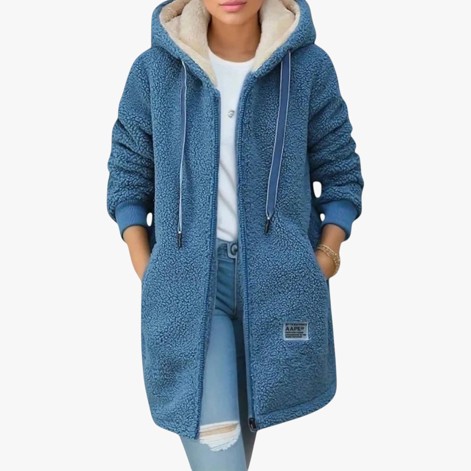 Dame Lang Fleece Jakke med Hætte