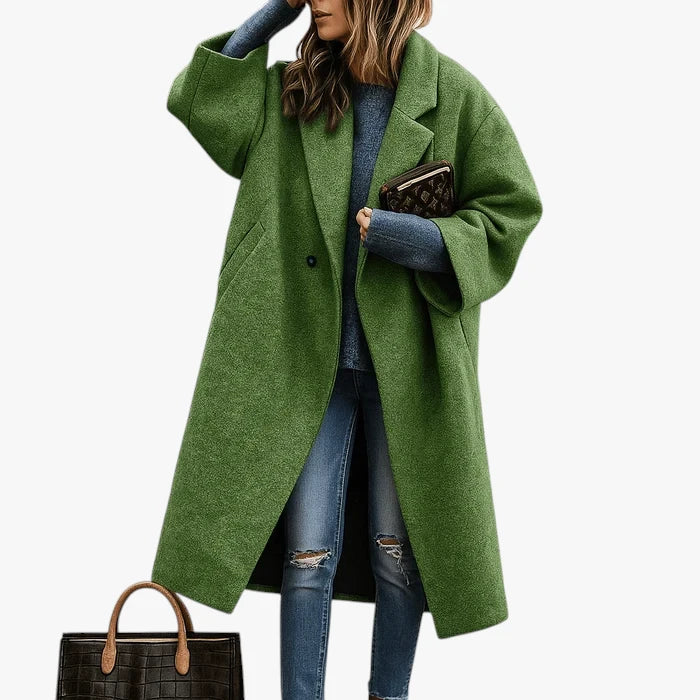 Dame Lang Oversize Frakke med Reverskrave